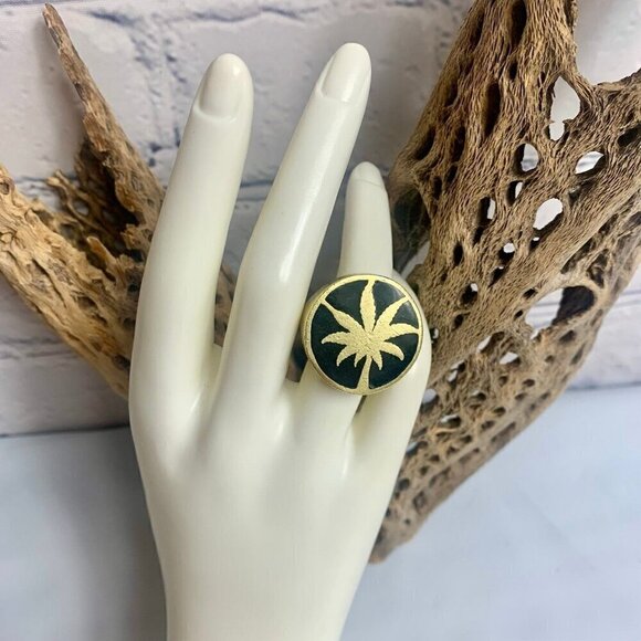 Vintage Brass Black Enamel WEED Ring - Picture 1 of 9